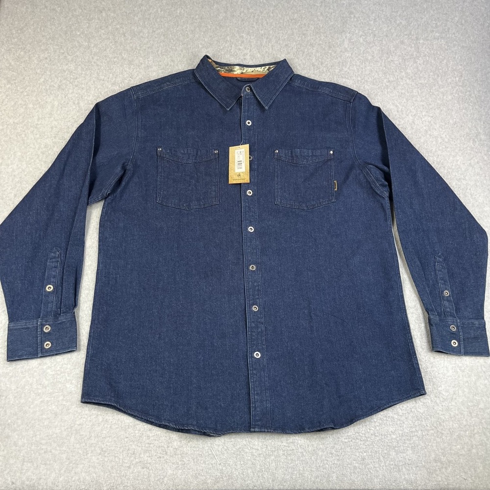Legendary Whitetails Denali Denim Shirt 2XT Blue Button Down Hunting Mens 6477